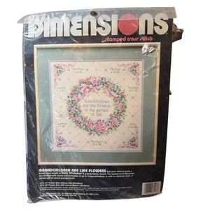 Dimensions Stamped Cross Stitch Kit 14x14 Pink Floral Grandchildren 3117 New VTG